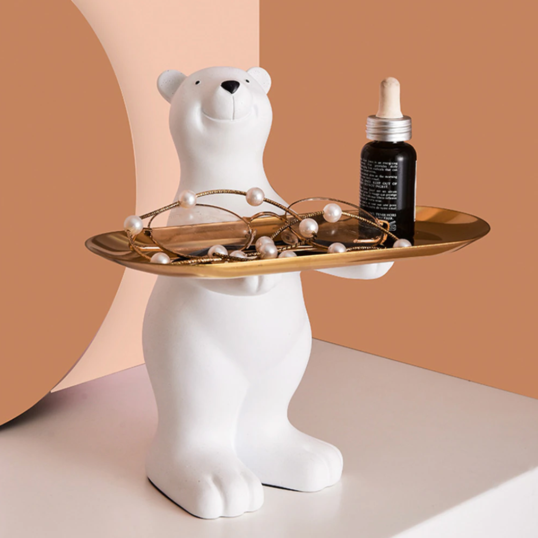 Cute Bear Sculpture Storage Decor Tray