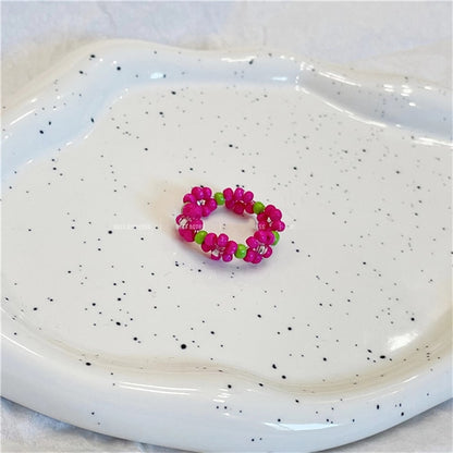 K-style Sweet Pink Flower Beaded Ring