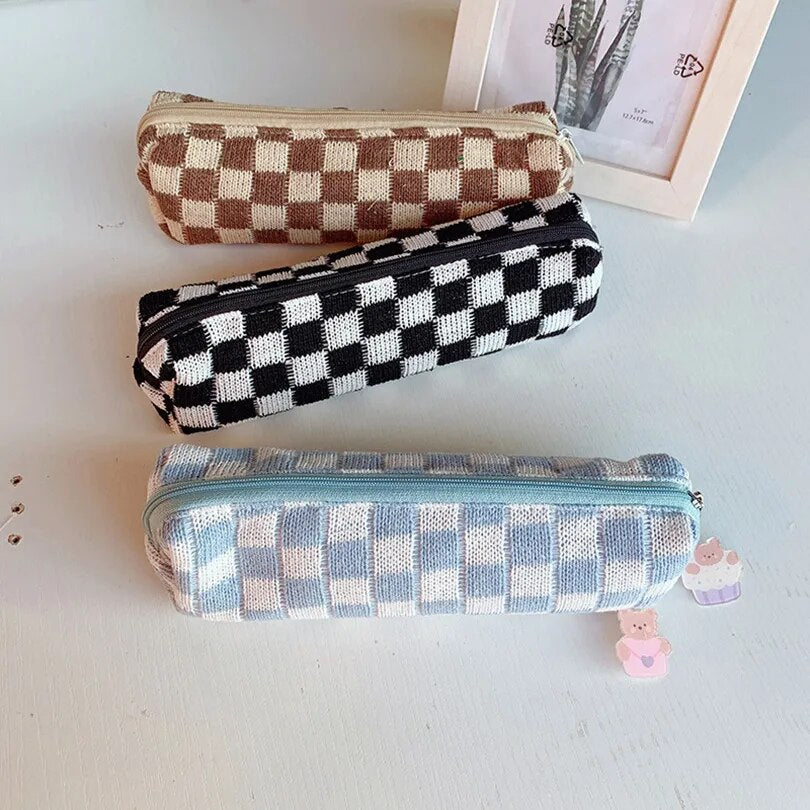 Retro Checkered Pencil Case