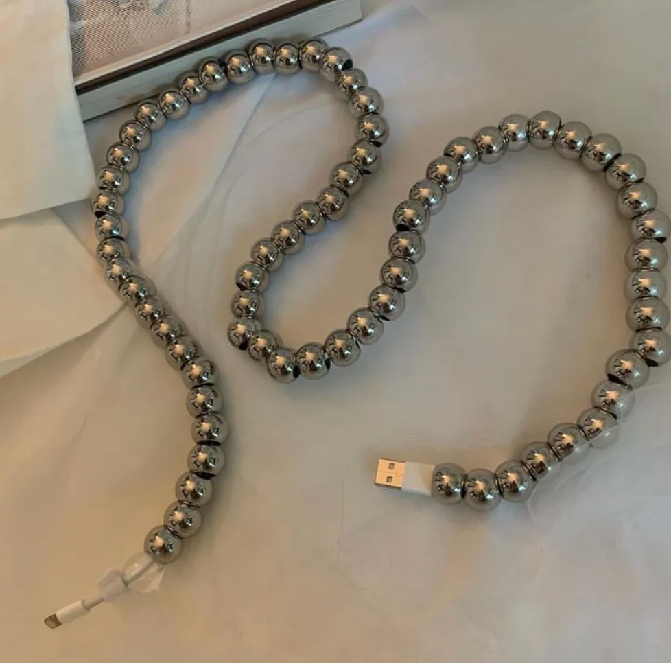 Beautiful Silver Beaded iPhone Charger Cable