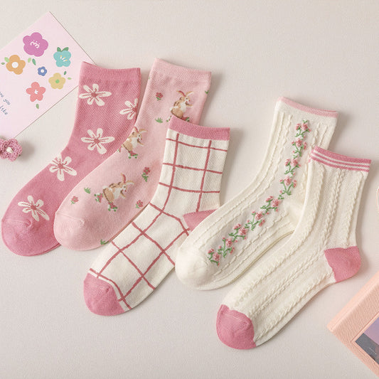 Lovely Pink Twisted Tube Floral Socks