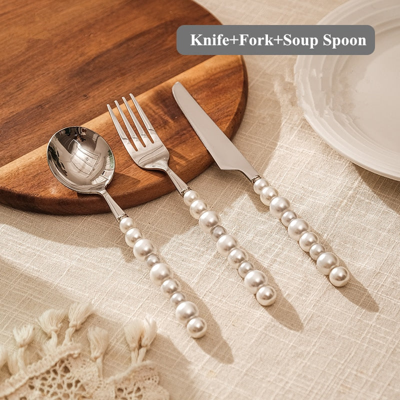 Lovely Pearl Cutlery Knife Fork Spoon Set