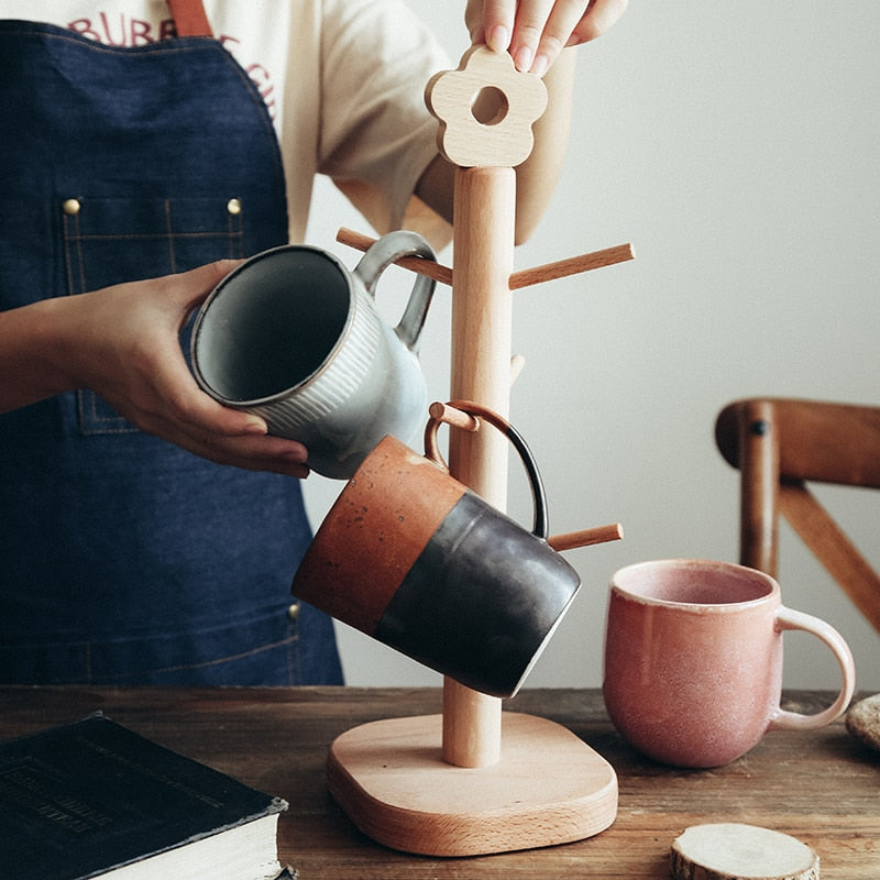 Daisy Flower Wood Coffee Tea Cup Rack