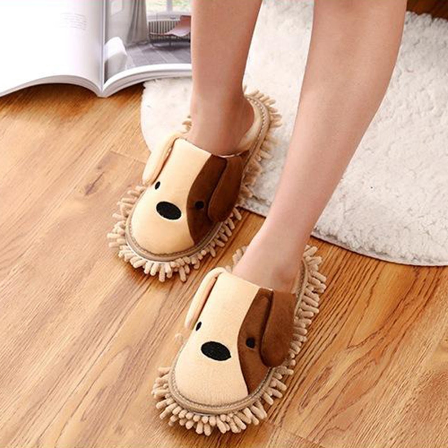 Cute Dog Washable Dust Mop Slippers