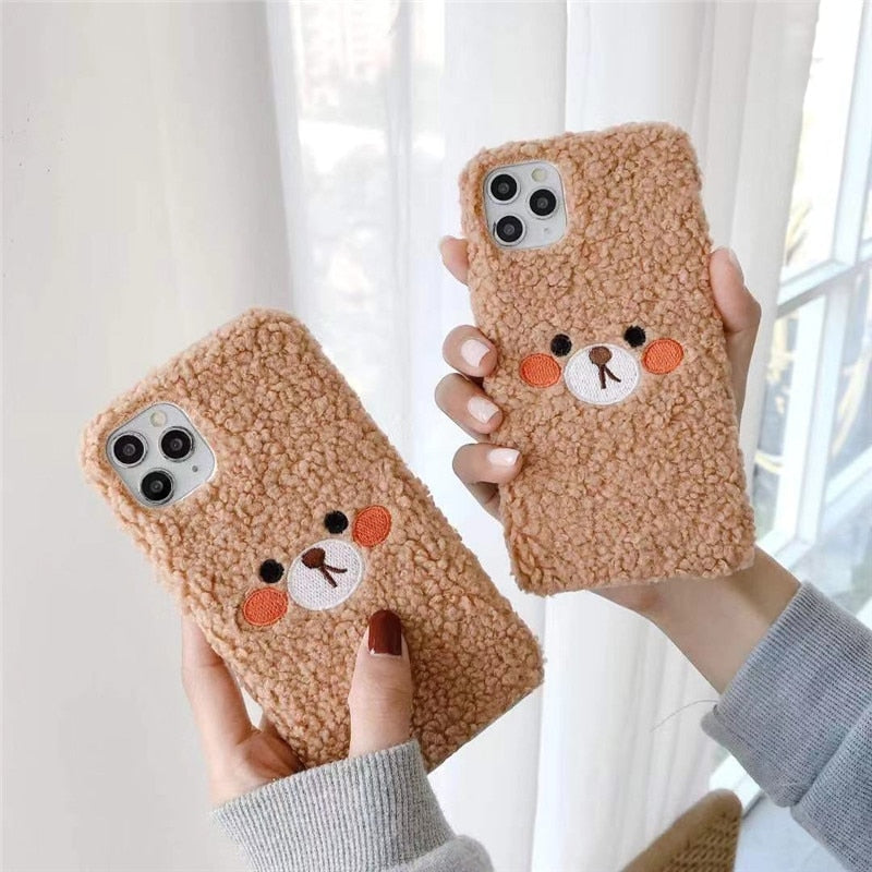 Cute Plush Blusher Bear Phone Case For iPhone