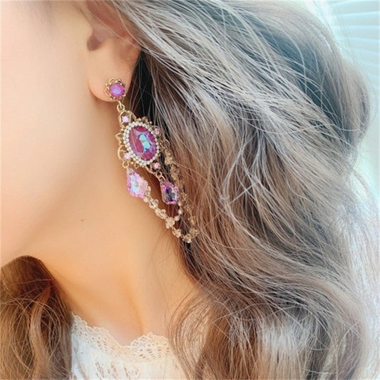 K-pop Idol Rhinestone Long Drop Earrings