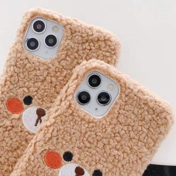 Cute Plush Blusher Bear Phone Case For iPhone