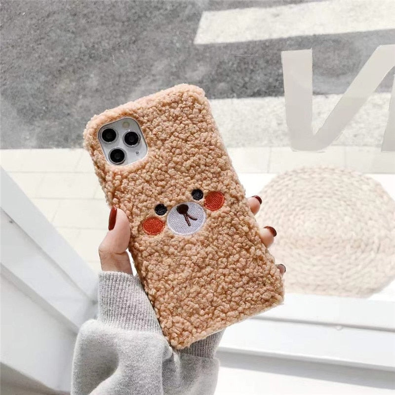 Cute Plush Blusher Bear Phone Case For iPhone