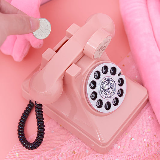 Retro Pink Telephone Piggy Coin Bank