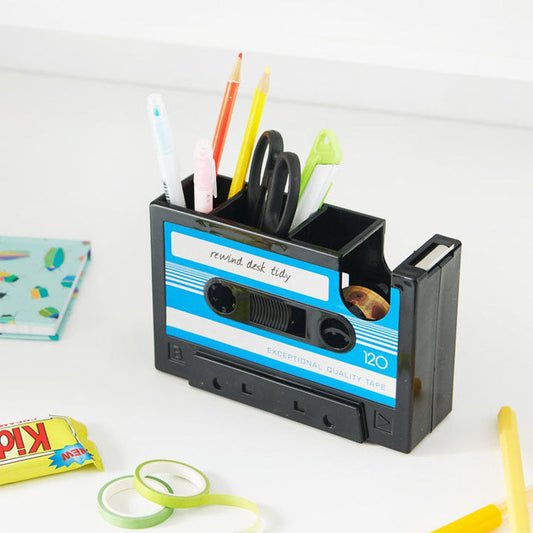 Retro Cassette Tape Dispenser with Pen Holder