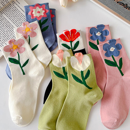 K-Style Candy Color Flower Socks