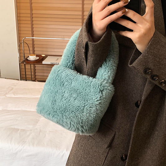 Cute Warm Faux Soft Fur Small Tote Bag
