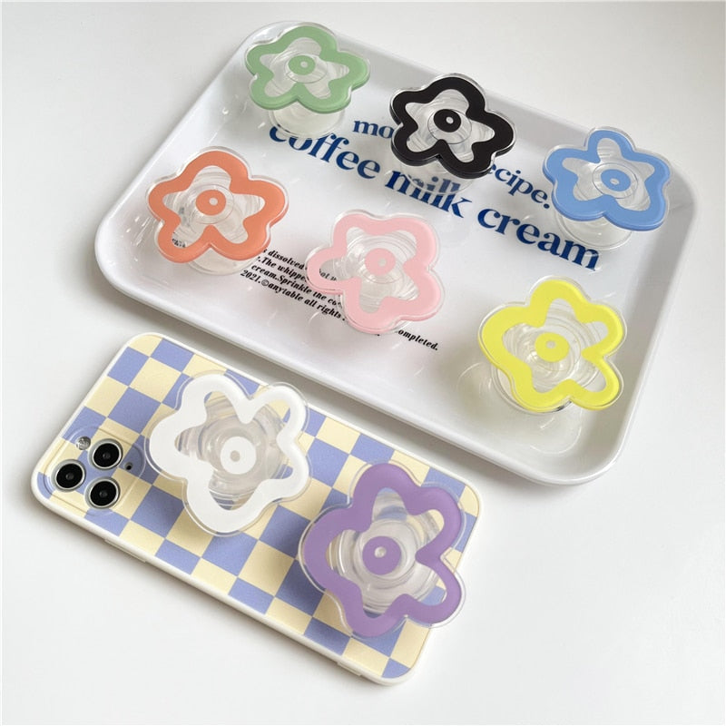 Transparent Solid Color Flower Extendable Phone Grip