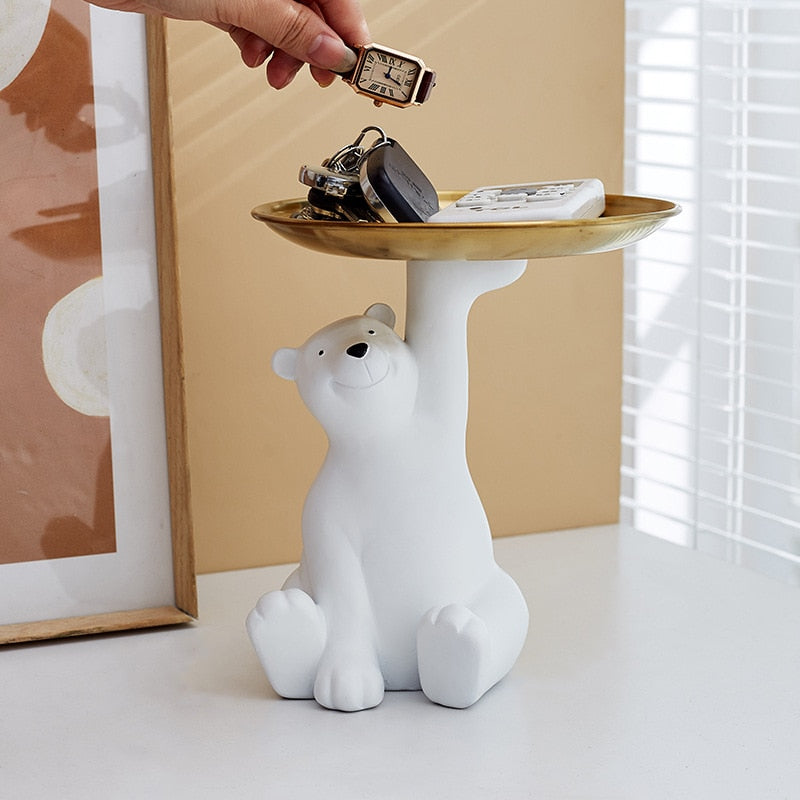 Cute Bear Sculpture Storage Decor Tray