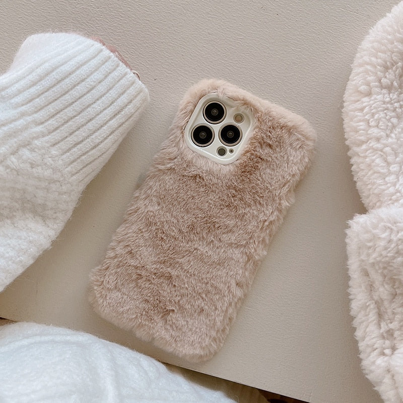 Cute Warm Faux Fur Plush Phone Case For iPhone