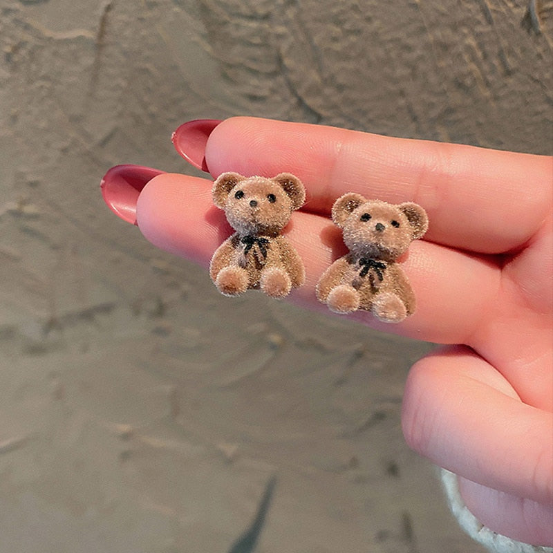 Cute Brown Bear Pendant Necklace & Earrings