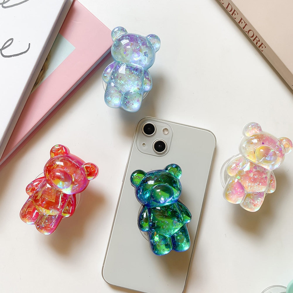 Cute Holographic Bear Phone Holder Grip