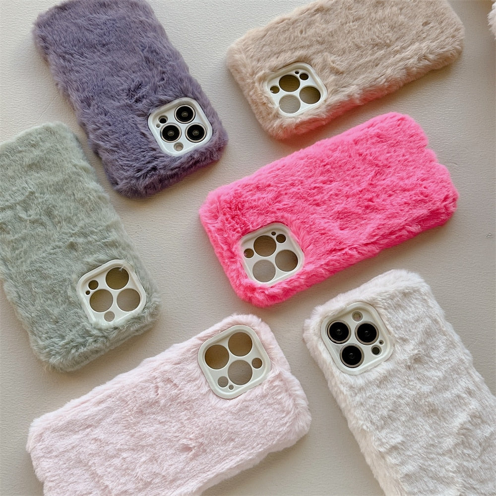 Cute Warm Faux Fur Plush Phone Case For iPhone