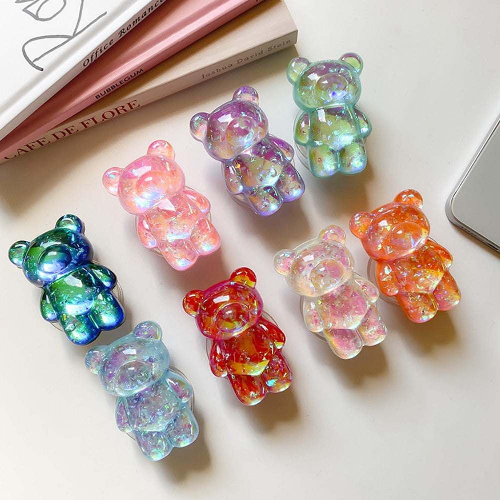 Cute Holographic Bear Phone Holder Grip