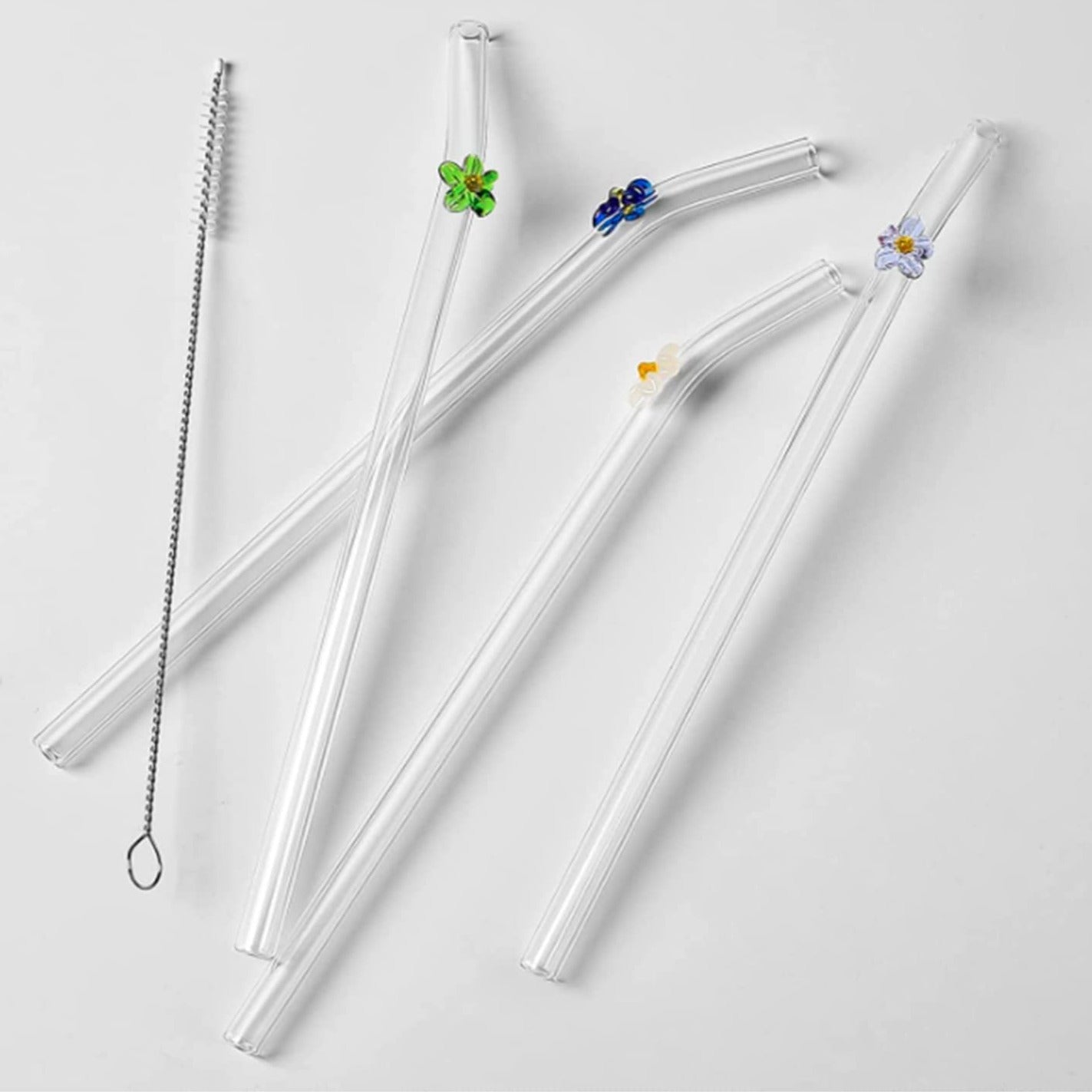 Lovely Reusable Daisy Flower Glass Straws Set