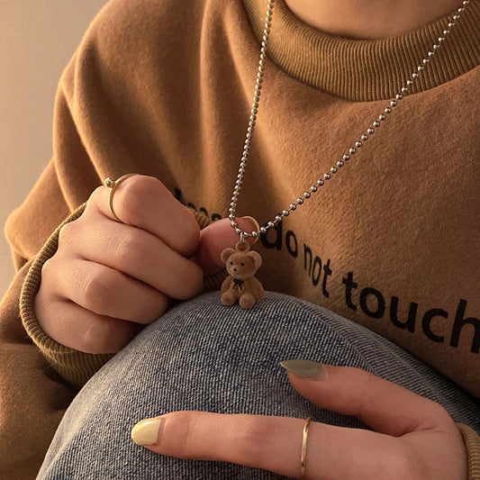 Cute Brown Bear Pendant Necklace & Earrings