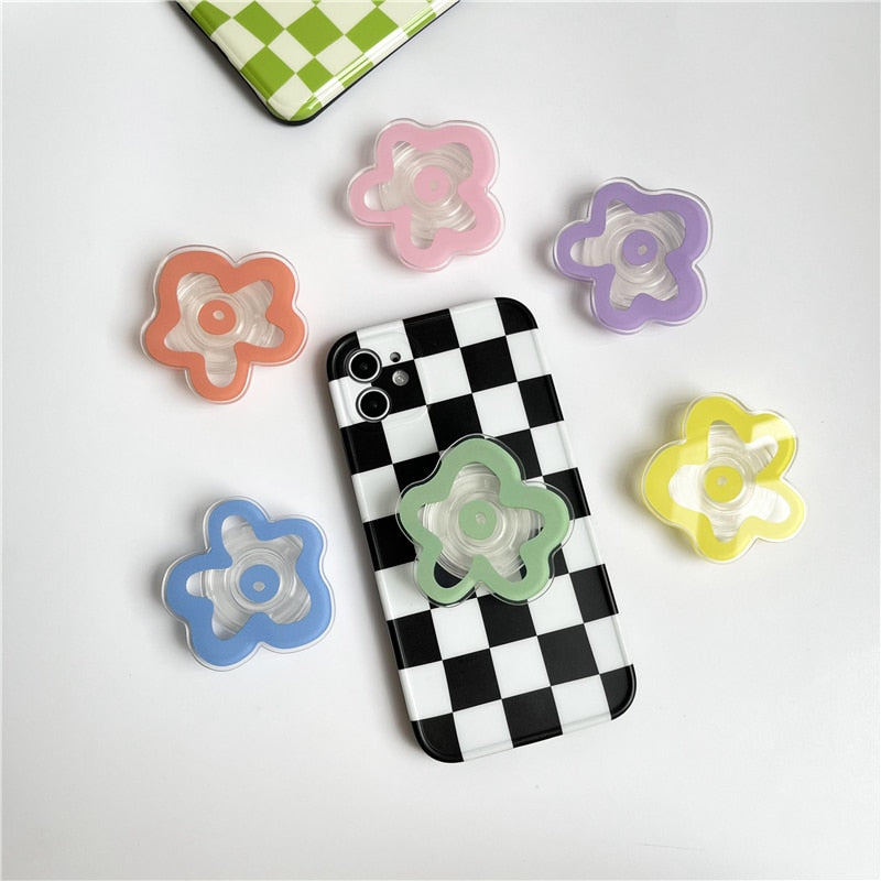 Transparent Solid Color Flower Extendable Phone Grip