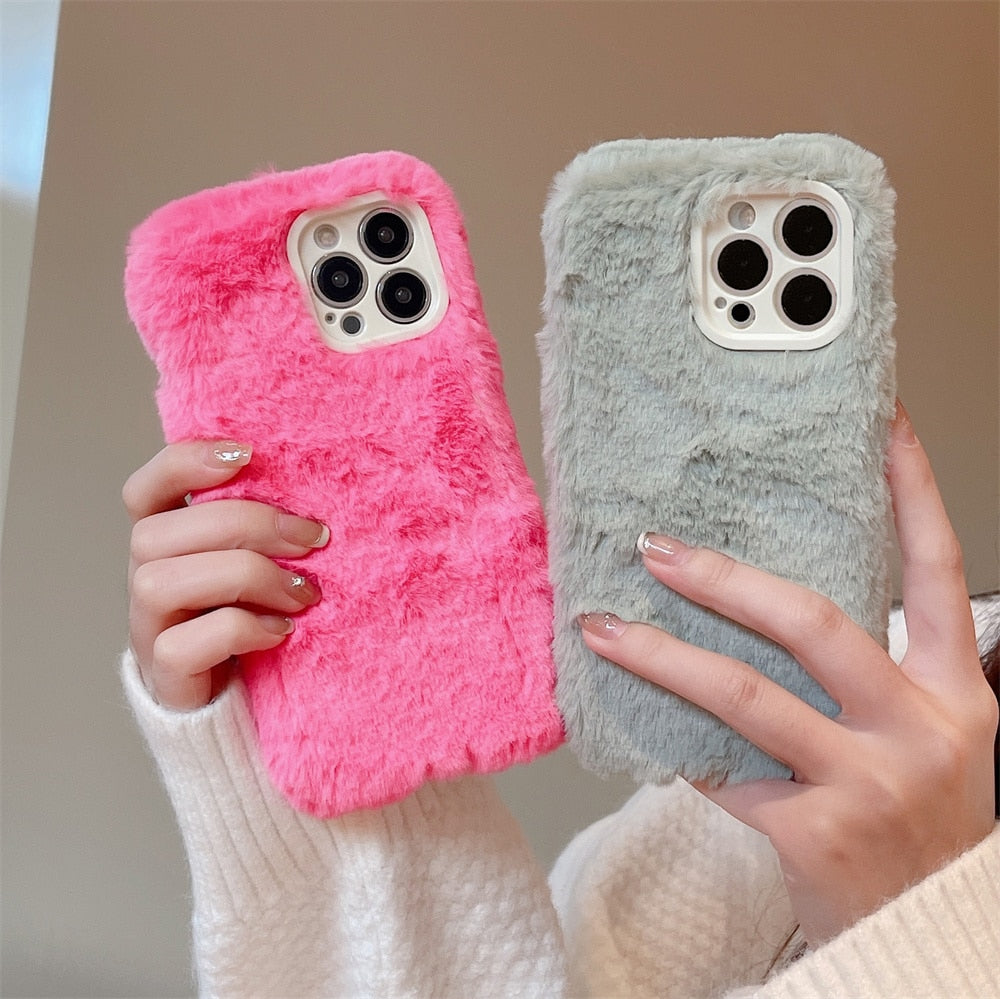 Cute Warm Faux Fur Plush Phone Case For iPhone