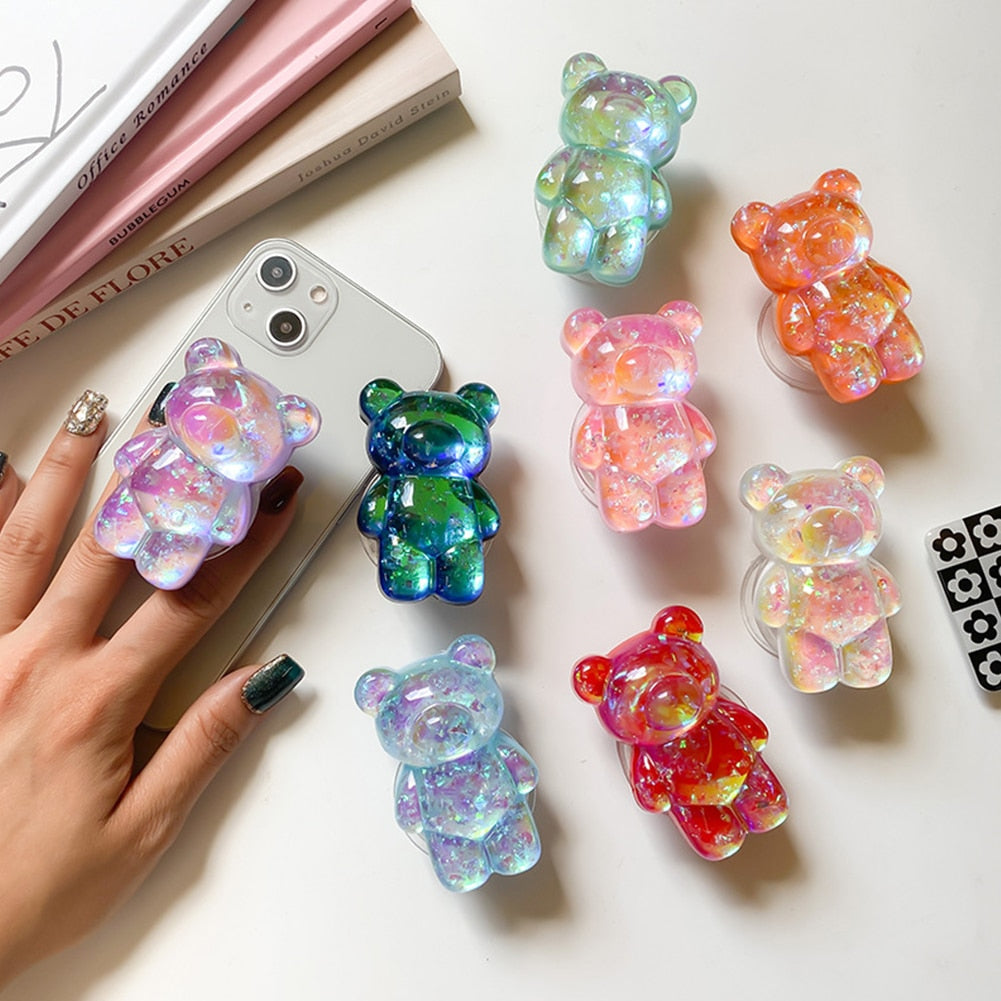 Cute Holographic Bear Phone Holder Grip