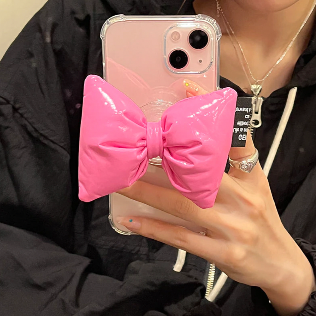 K-Style Barbicore Pink Puff Bowknot Phone Grip