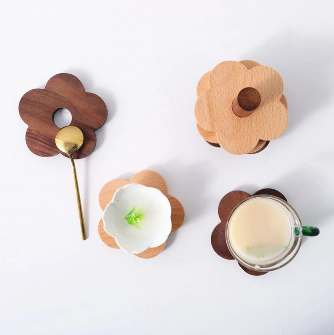 Wooden Daisy Flower Coaster with Holder