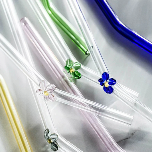 Lovely Reusable Daisy Flower Glass Straws Set