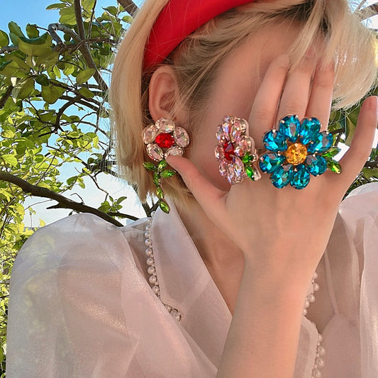 K-stryle  Candy Color Y2k Flower Ring Earrings