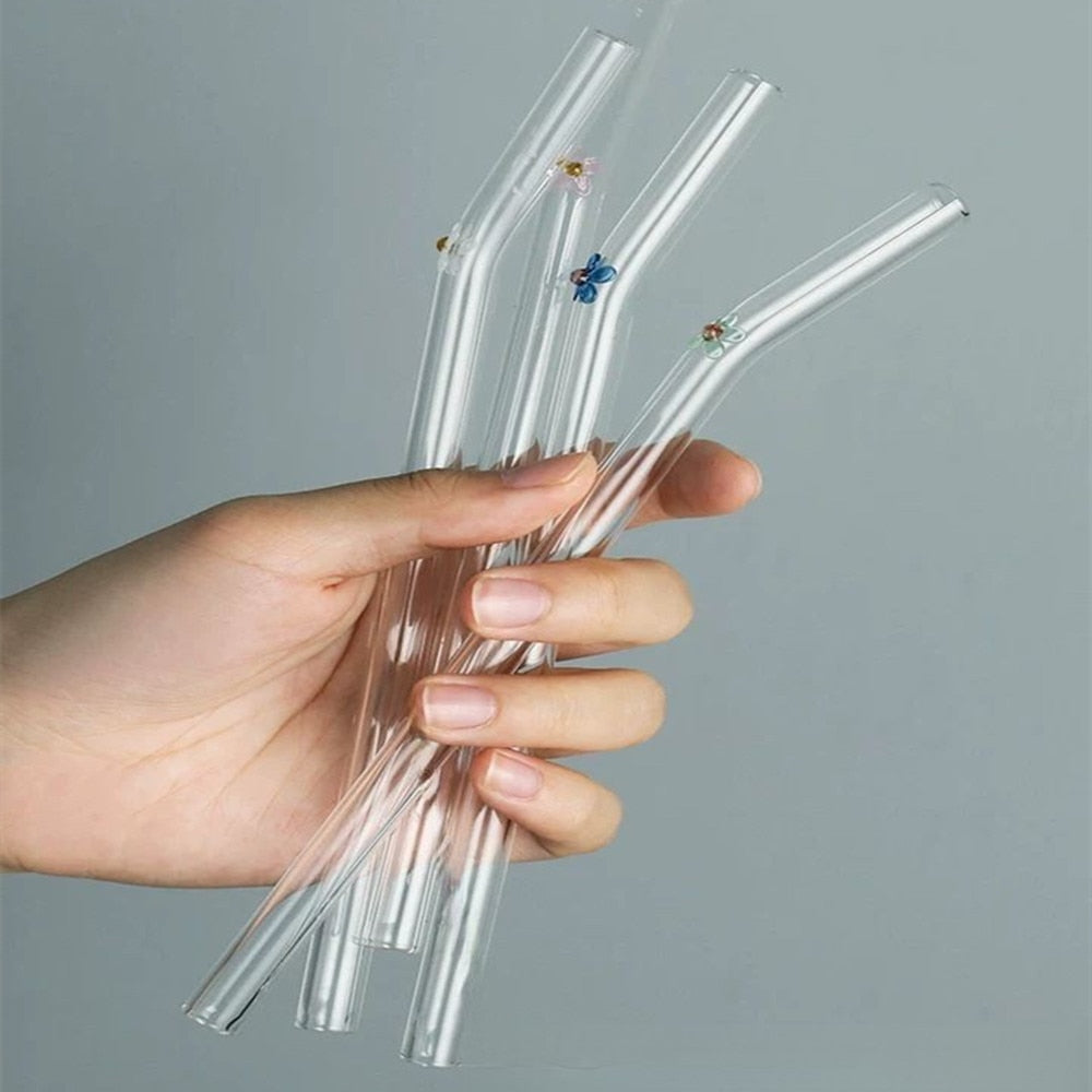 Lovely Reusable Daisy Flower Glass Straws Set