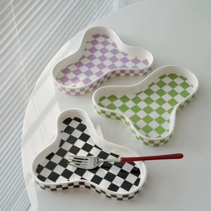 Checkered Irregular Ceramic Plate