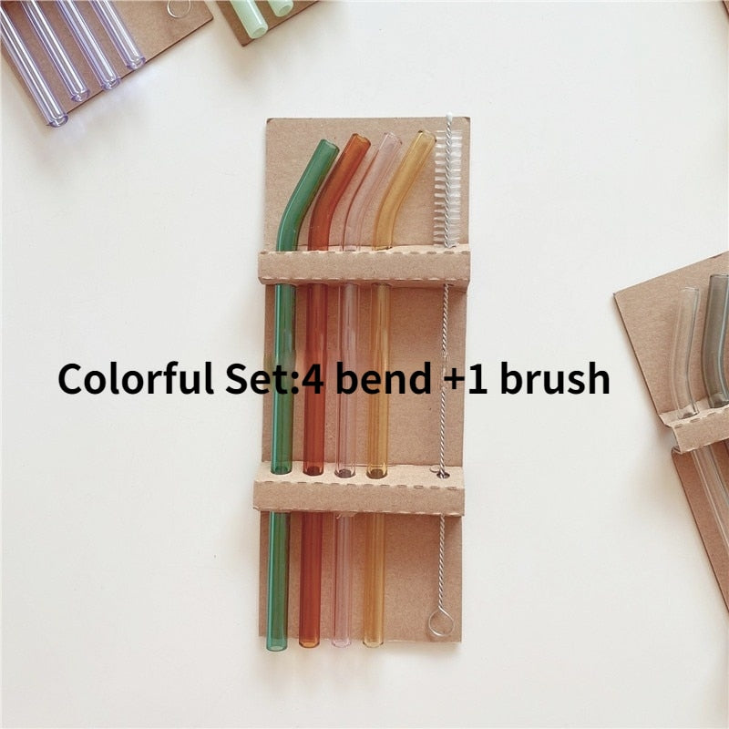 Reusable Colored Glass Straws Set