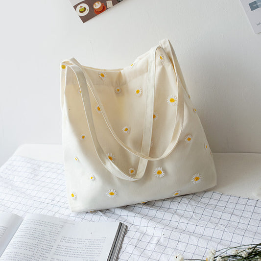 Cute Daisy Crochet Canvas Tote Bag