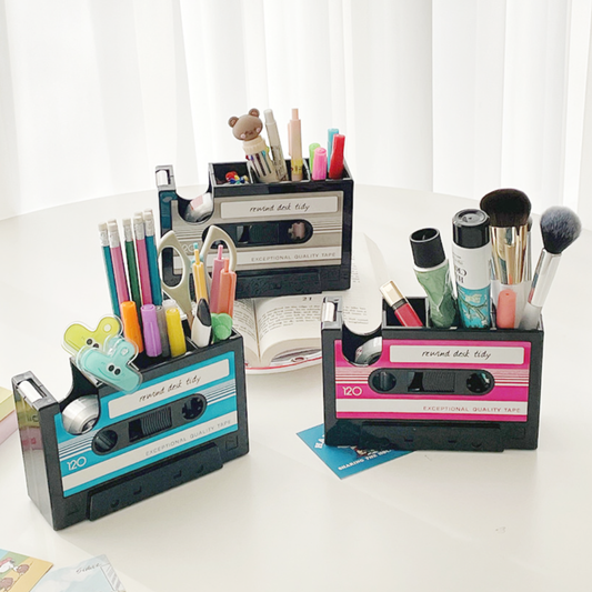 Retro Cassette Tape Dispenser with Pen Holder