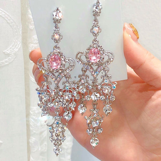 Luxury Vintage Heart Crystal Dangle Earrings