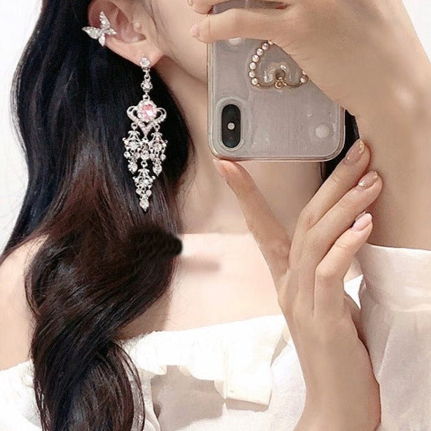 Luxury Vintage Heart Crystal Dangle Earrings