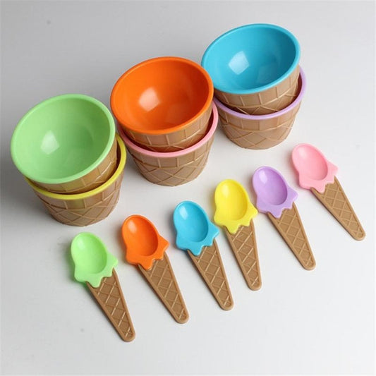 Lovely Candy Color Ice Cream Bowls with Spoons set
