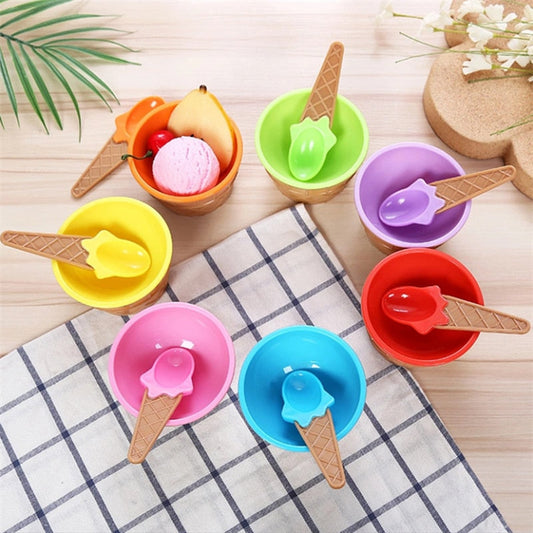 Lovely Candy Color Ice Cream Bowls with Spoons set