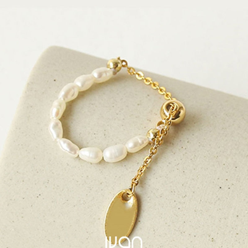 Simple Retro Pearl Chain Gold Ring