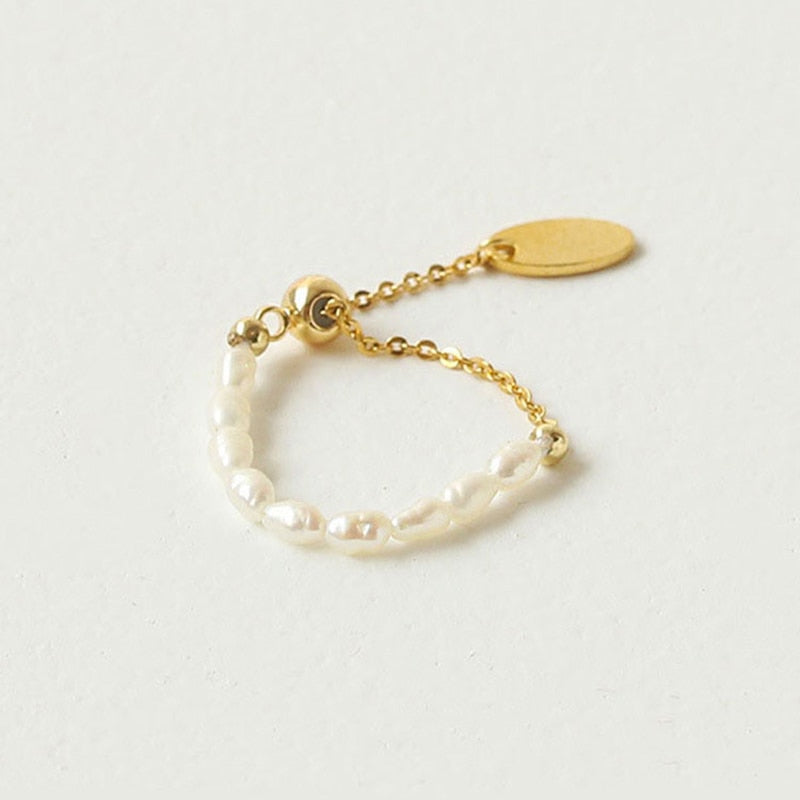 Simple Retro Pearl Chain Gold Ring