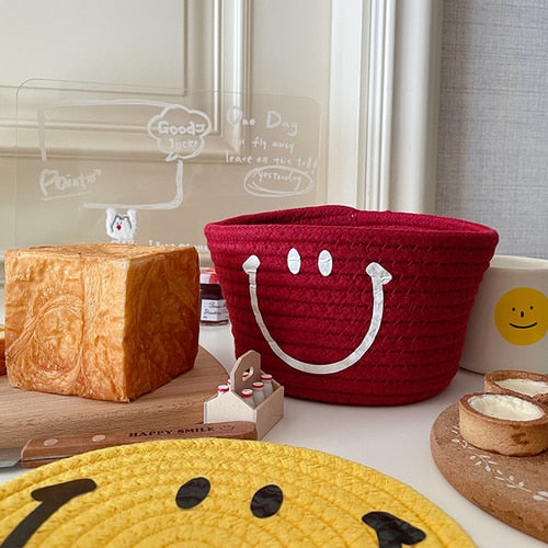 Happy Face Woven Storage Basket