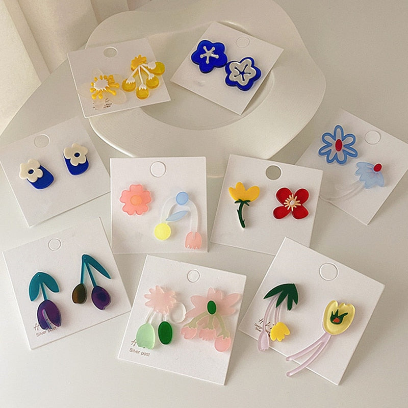 Colorful Asymmetric Acrylic Flower Earrings