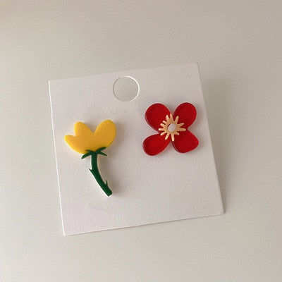 Colorful Asymmetric Acrylic Flower Earrings