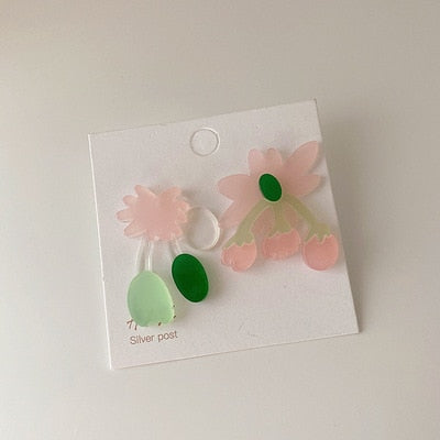 Colorful Asymmetric Acrylic Flower Earrings