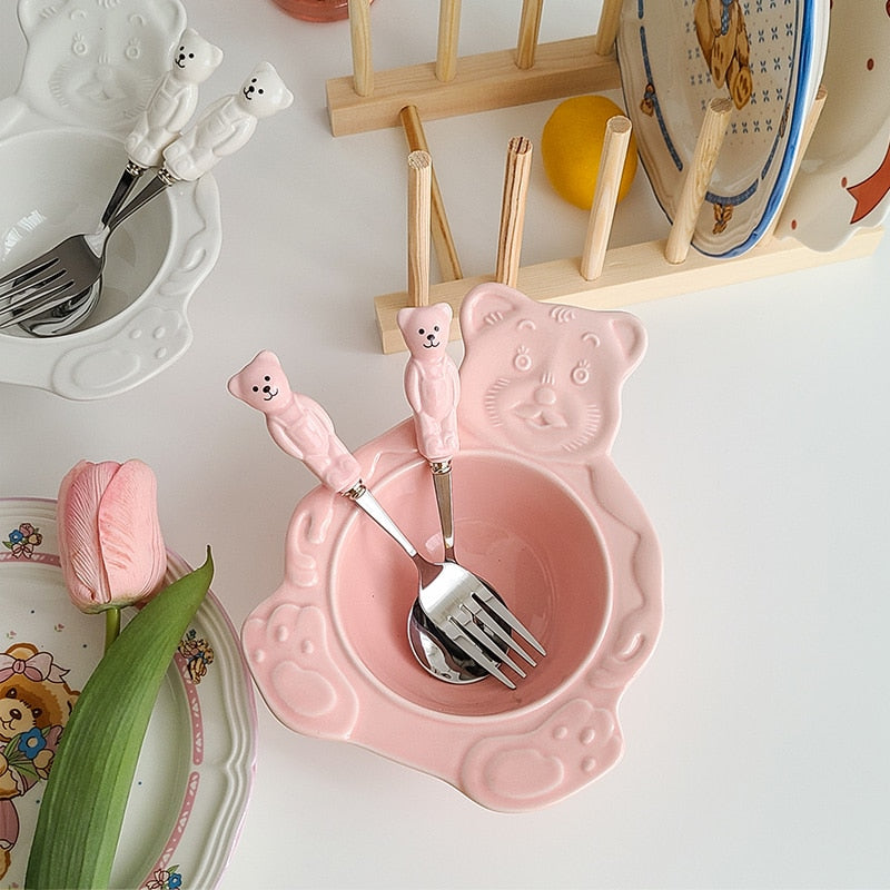 Cute Retro Bear Spoon Fork Set